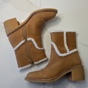 J Crew Sherpa stacked heels in suede Genuine leather 7
